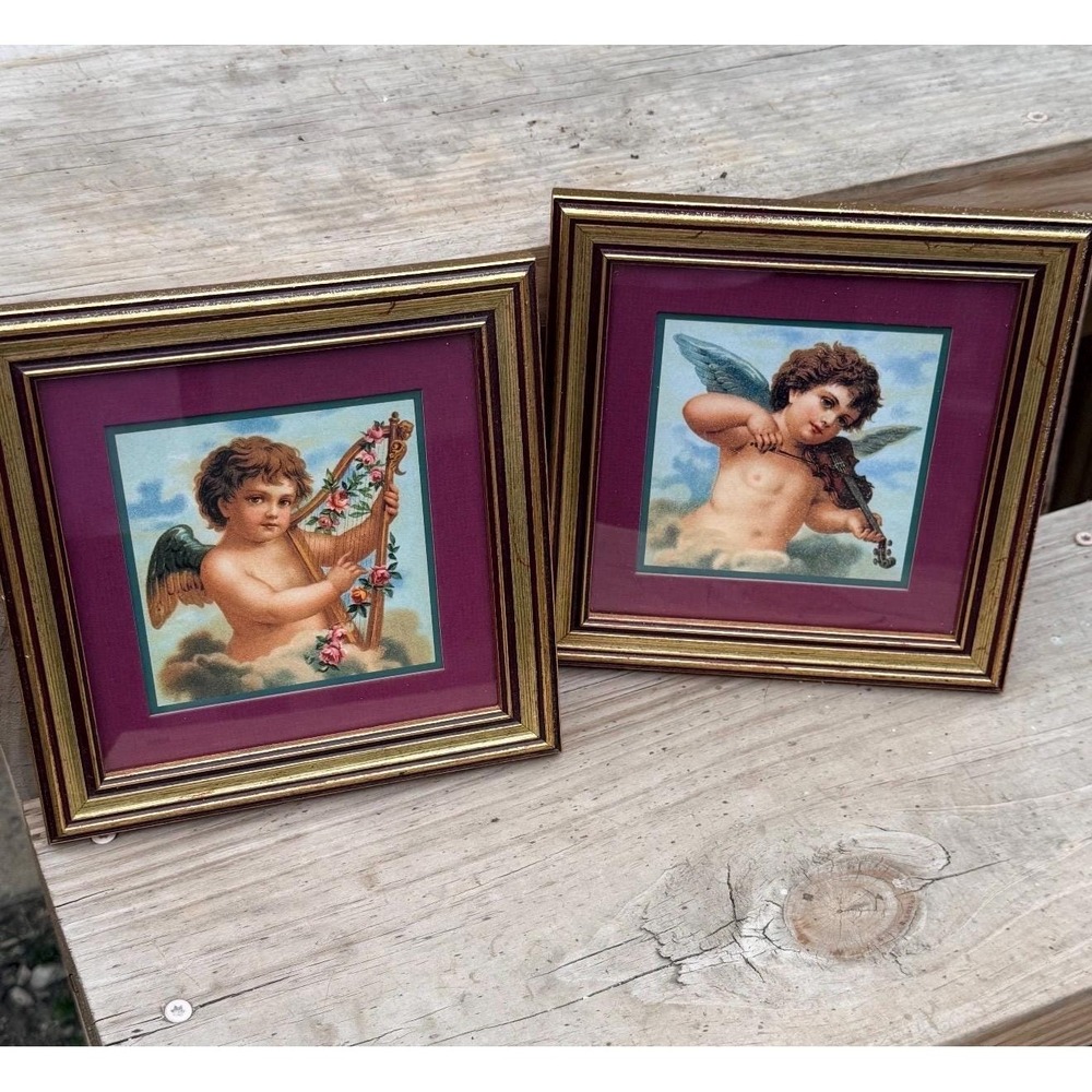 Vintage Cherub Framed Prints | Cottagecore Angel Wall Art, Set of 2